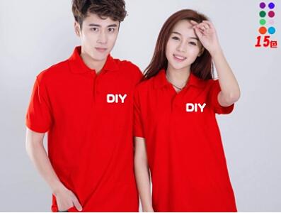 男女紅色翻領T恤定做